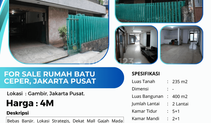 Jual Rumah Batu Ceper, Gambir, Jakarta Pusat, Harga Dibawah Njop 2