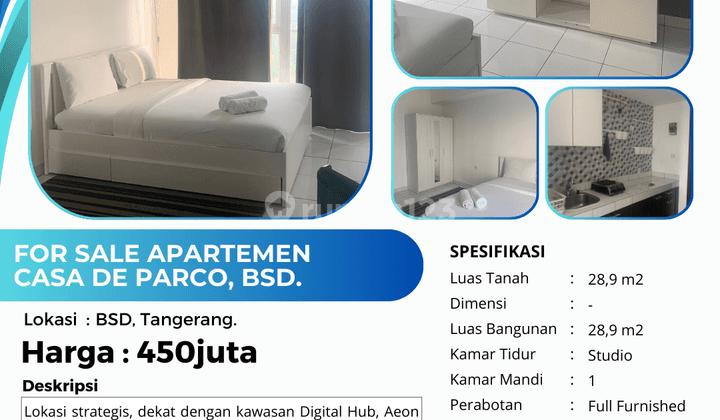 Jual Apartemen Casa De Parco Bsd Tipe Studio Full Furnished 2