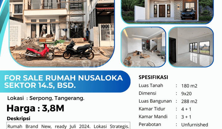 Dijual Rumah Baru Brand New Nusaloka Sektor 14.5 Bsd, Siap Huni 2