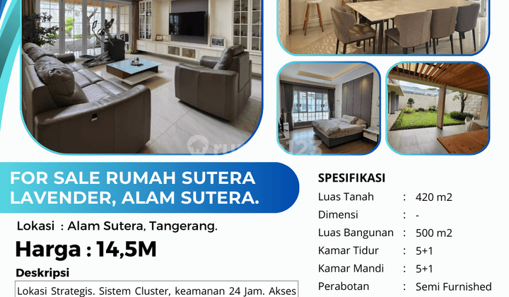 Dijual Cepat Rumah Semi Furnished Sutera Lavender, Alam Sutera. 2