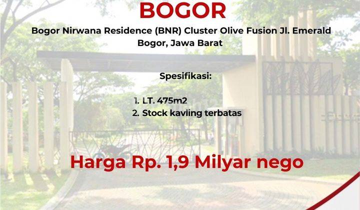 Tanah 475m2 Bogor Nirwana Residence Stok Terbatas 2