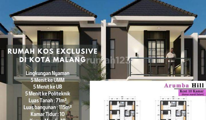 Rumah Kost 10 Kamar Furnish dekat Kampus UB Jl Arumba Kota Malang 1