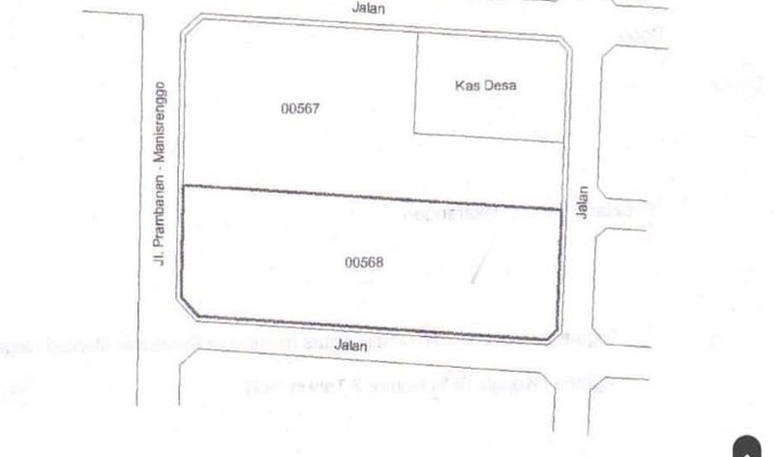 TANAH PEKARANGAN LUAS 3.897 M2, DAPAT 4 MUKA JALAN, TLOGO, PRAMBANAN, KLATEN, JAWA TENGAH