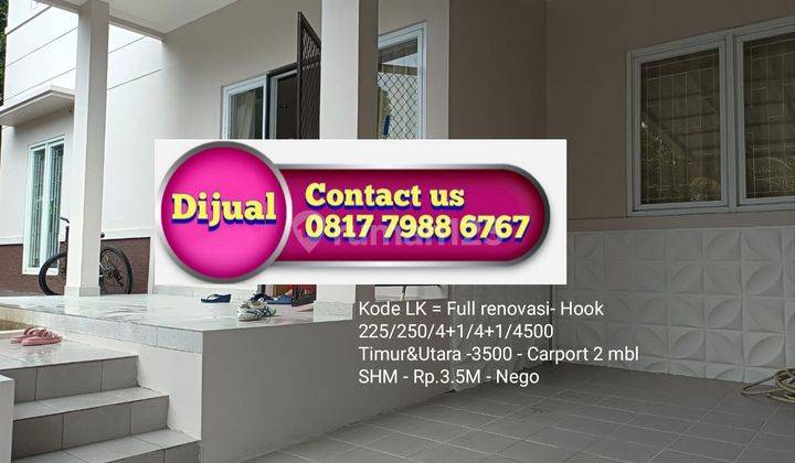 Rumah Hook luas full renovasi @ Villa melati mas 1