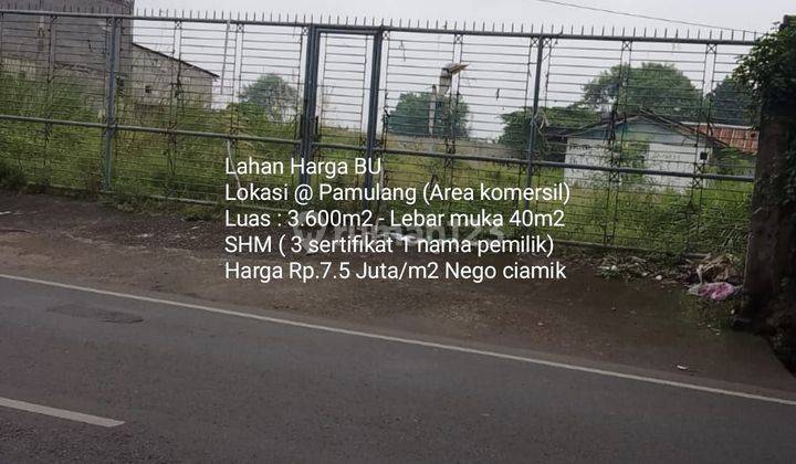 Lahan luas di pinggir jalan utama area komersil di Pamulang 1