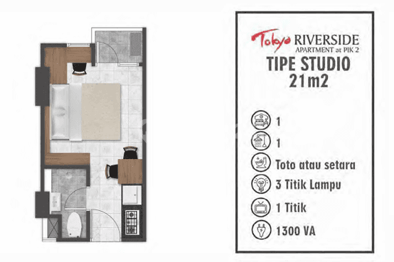 Apartemen Tokyo Beppu Studio 21m2, Harga 320 Juta  2