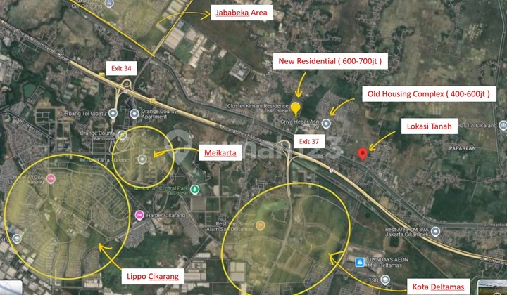 Below market price land for sale in Cikarang, Area: 9,267m², SHM, Price: IDR 3.5 million/m² negotiable.