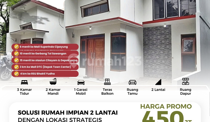 Rumah Baru Modern Dua Lantai, Strategis & Tenang SHM