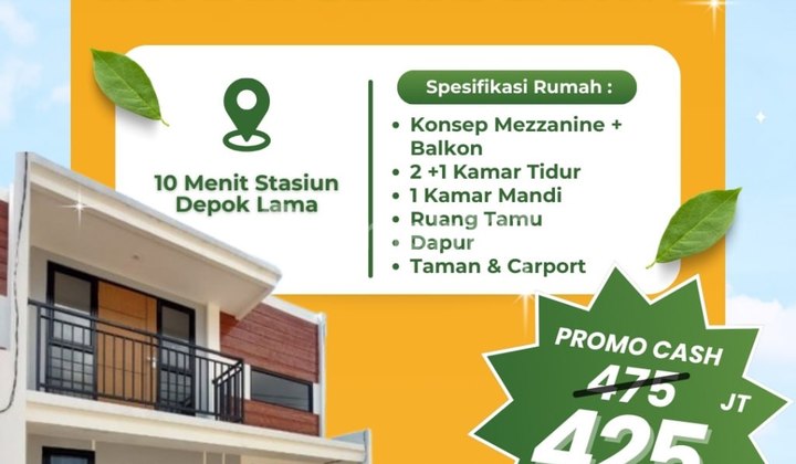 Rumah Semi 2 Lantai Konsep Mezzanine, Lokasi Strategis Depok