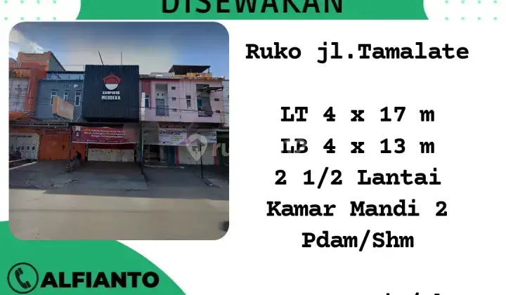 Disewakan Ruko 2 1/2 lantai di Jalan Tamalate (rd) 1