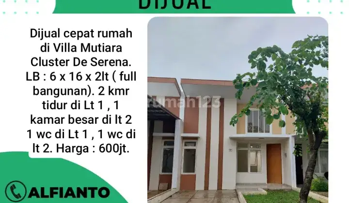 Dijual Rumah Tinggal 2 lantai siap huni (rmb) 1