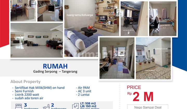 Rumah Bagus Semi Furnished SHM Gading Serpong, Tangerang Rumah Bagus Semi Furnished SHM Gading Serpong, Tangerang