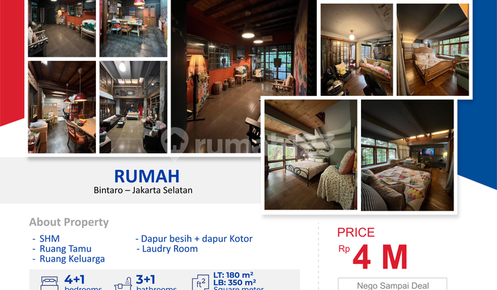 For sale, 3-story SHM house in Bintaro, South Jakarta.