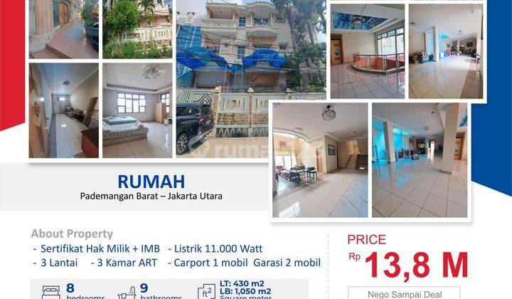 DIJUAL RUMAH 3 Lantai luas 430 m2 di Pademangan Barat Jakarta Utara 1