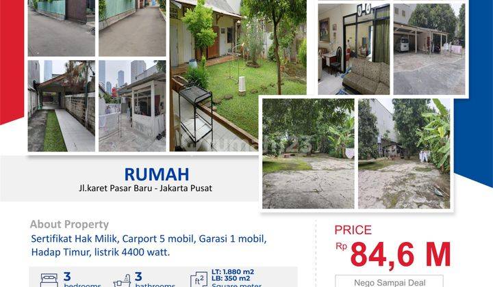 Dijual Rumah 1 Lantai di Jl.karet Pasar Baru Barat Luas 1880 M2 Karet Tengsin Jakarta Pusat. 1