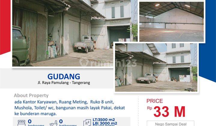 Dijual Gudang Luas 3500 M2 di Jl.raya Pamulang Parakan Tangerang 1