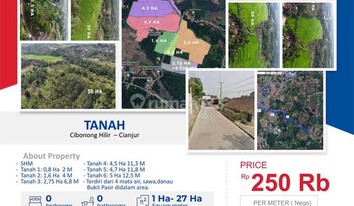 Dijual Tanah SHM 1 Ha Sampai 27 Ha Harga 250 Ribu m2 nego Cianjur Jawa Barat 1