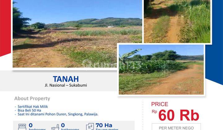 DIJUAL Lahan Subur Strategis Dekat Jl. Nasional  Sukabumi 1