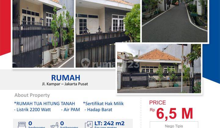 DIJUAL Rumah Tua Hitung Tanah di Jl. Kampar Luas 242 Cideng Jakarta Pusat 1