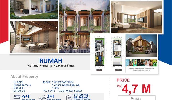 Dijual Rumah New Peony 2 Lantai di Metland Menteng Jakarta Timur  1