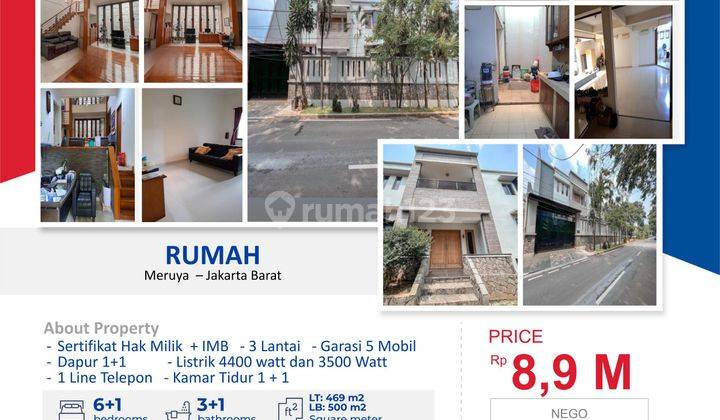 Dijual Rumah 3 Lantai Lt 469 M2 di Meruya Jakarta Barat 1