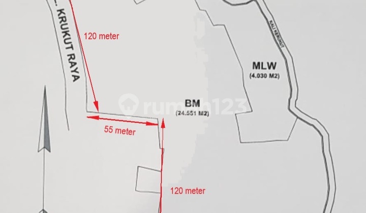Approximately 3 hectares of land on Krukut Raya, near Pintu Tol Krukut. Affordable.