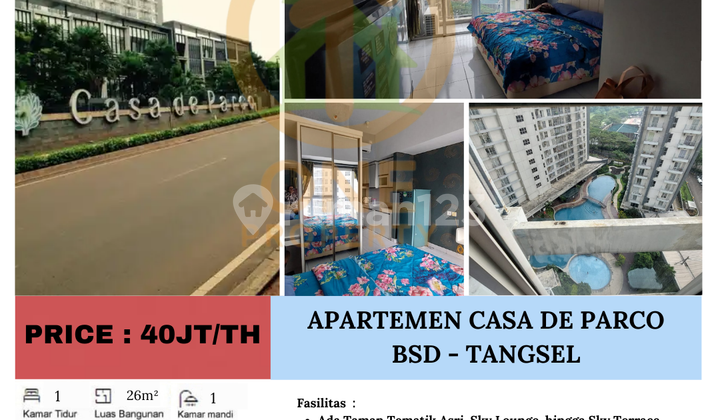 For Rent Casa De Parco Apartment, BSD - South Tangerang