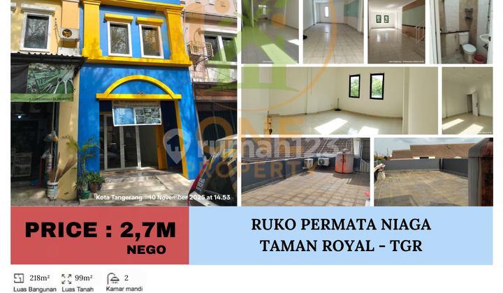 Dijual Ruko Permata Niaga, Taman Royal, Tanah Tinggi - Tangerang