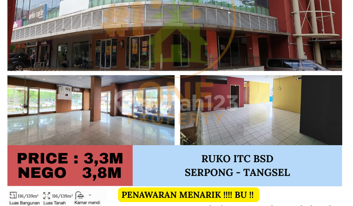 Penawaran Menarik !!!! Bu !! Dijual - Ruko 2 Lantai ( Hook ) di Itc Bsd, Serpong - Tangsel