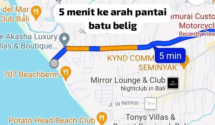 Tanah Premium Hook Jl Utama Pantai Batu Belig Seminyak Bonus Bangunan 1