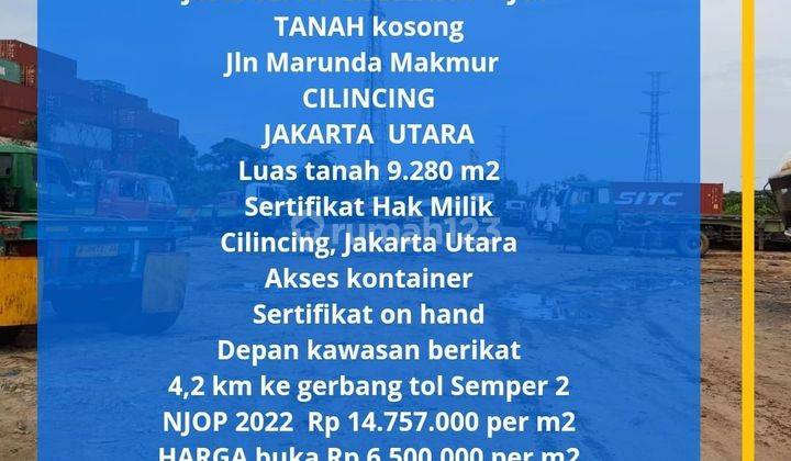 Harga Jauh Dibawah NJOP. NJOP 14.757.000 thn 2022Tanah di Jalan Marunda Makmur
Cilincing
Jakarta Utara 2