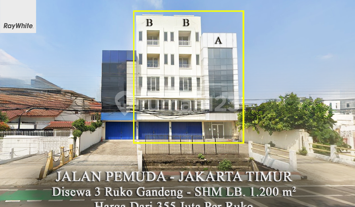 FOR RENT Row of 3 Shophouses 4 Floors Pemuda Street Rawamangun East Jakarta