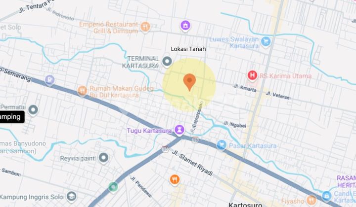 600 sqm, RS Karima Utama, Land on Jl. Terminal Kartasura