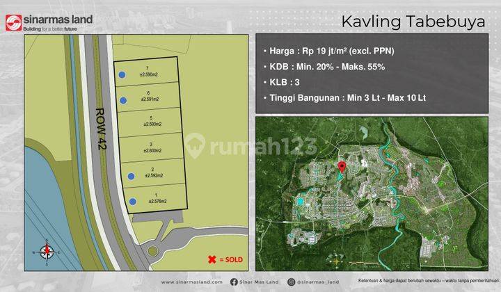 Kavling Komersial Tabebuya Bsd City Luas Tanah 2.590 Harga 17jt M2 Excl. Ppn Kdb Min 20 Maks. 55 Klb 3 Tinggi Bangunan Min 3lt Max 10 Lt 2