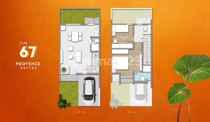 Rumah 2 Lantai Provence Suites Type 67  Luas Tanah       : 60 m² Luas Bangunan: 67 m² Bedrooms 2 + 1 (Staff) Kamar mandi 3 Garasi/carport 1 mobil Sumber air Pam  Sertifikat PPJB Ready AJB  Harga jual 1,5M nego 1