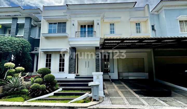 Rumah View Kolam Renang Turun Harga Cluster Aquamarine  PHG Pondok Hijau Golf  Summarecon  Gading Serpong  LT. 228m (12x19) LB. +/- 280m (sudah full renov) Kt: 4+1 KM: 3+1 SHM Hadap Barat Laut Furnish bagus (AC 7unit, water 3unit, kitchen set dapur bersih