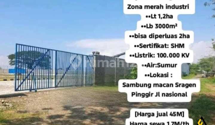 Gudang Zona Industri Strategis Sambungmacan,Sragen Luas 1,2 Ha2 Gudang Zona Industri Strategis Sambungmacan,Sragen Luas 1,2 Ha2