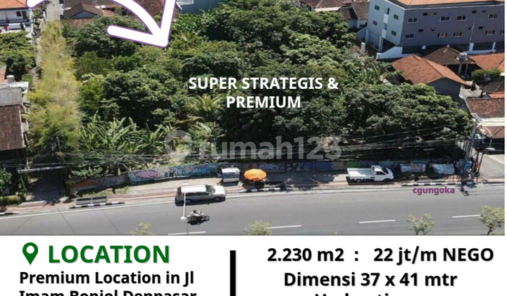 Premium land on the main road near Kuta Bali for sale at a low price.