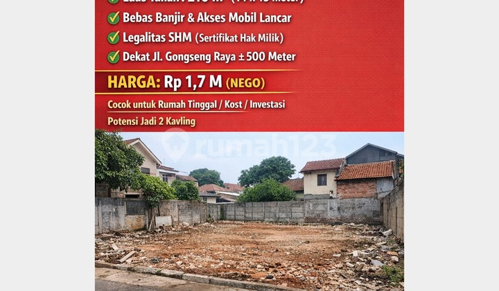Buy Land, Free Building, Strategic Location, Flood-Free in Kalisari, SHM