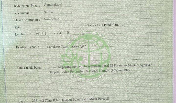 Jual Murah Tanah 3.000 M, Daerah Semin Cocok Untuk Investasi 2