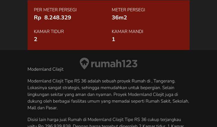 Dijual Rumah Cilejit Modernland Type 36 1