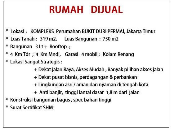 Rumah Mewah di Perumahan Bukit Duri Permai Jakarta Timur
