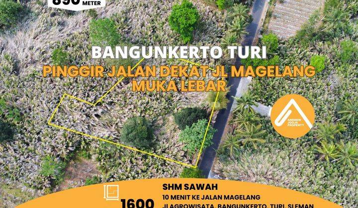 Tanah Pinggir Jalan Turi Bangunkerto Muka Lebar Akses 2 Mobil 1