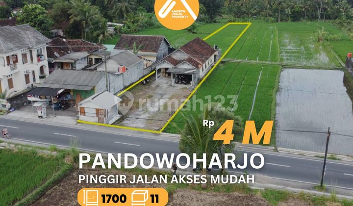 For Sale: Roadside Land in Pandowoharjo with Mountain View and Rice Fields with Flowing Ditches