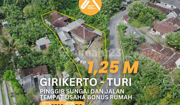 Jual Tanah Turi Girikerto Tempat Usaha Pinggir Jalan Sungai Mengalir Sejuk Bonus Rumah