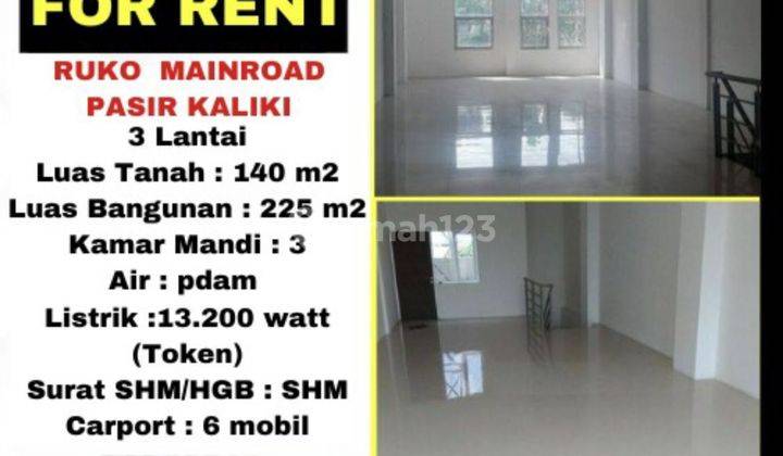 Disewakan Cepat Ruko Mainroad Pasir Kaliki Bandung  1