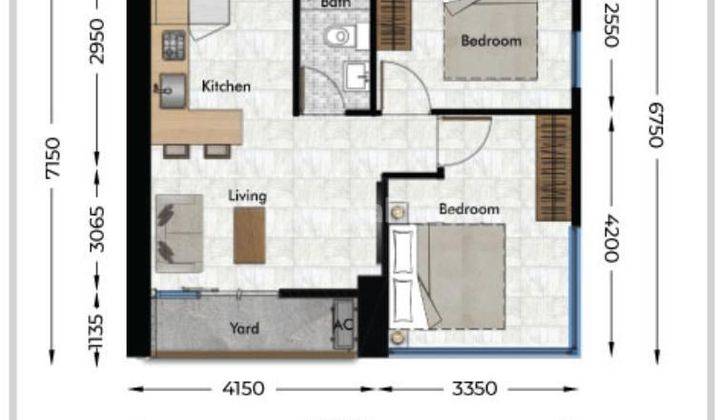 Apartemen 2BR Full Furnished Lokasi Strategis Sea View Batam 2