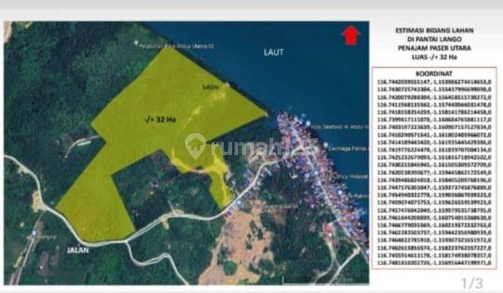 Tanah Luas Tepi Teluk Balikpapan Pantai Lango IKN Dekat Jembatan Pulau Balang 1