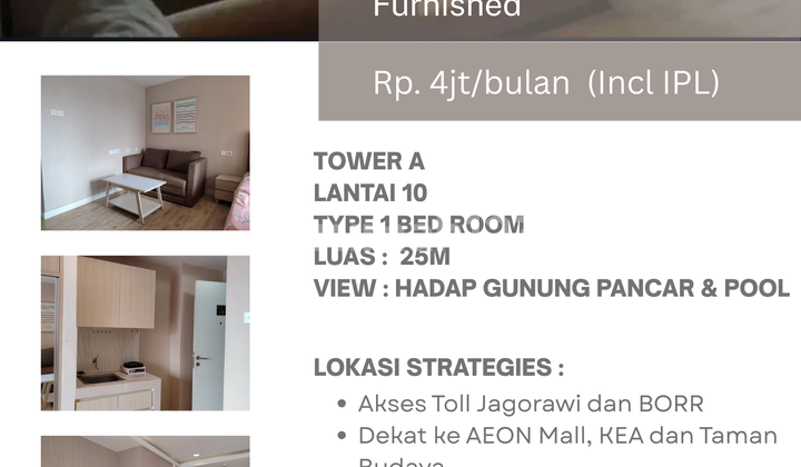Sentul Tower 1Br Furnished Apartment, Sentul City, Bogor Sentul Tower 1Br Furnished Apartment, Sentul City, Bogor