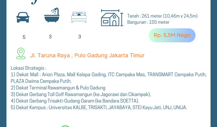 Rumah SHM di Jl. Taruna Raya Pulo Gadung, Jakarta Timur